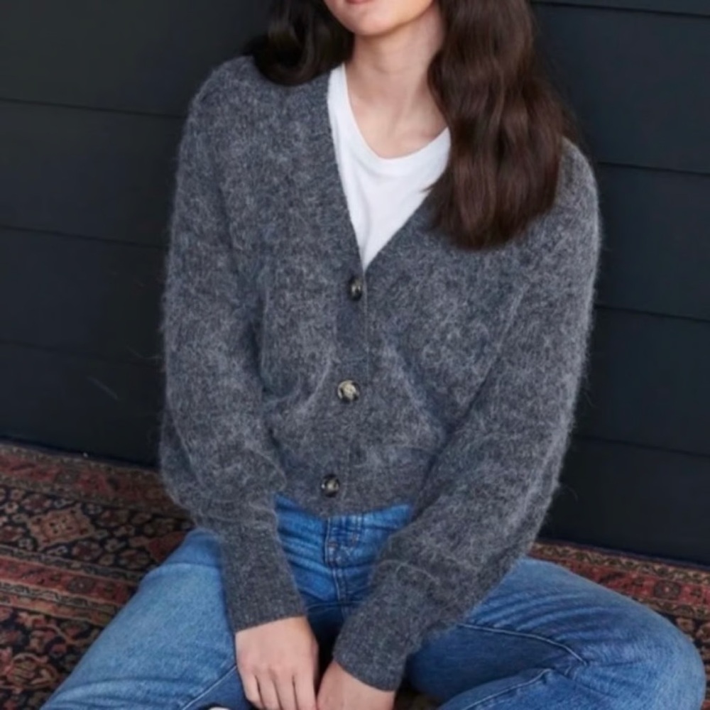 Quince  Baby Alpaca-Wool Cropped Cardigan Size: L Color: CHARCOAL